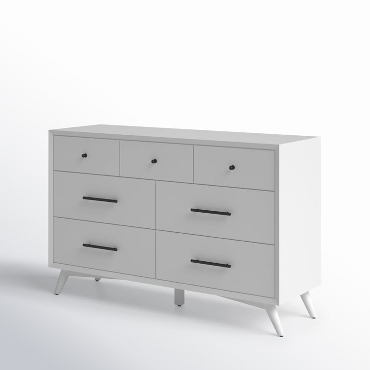 Flynn Mid-Century Modern White Mahogany 7-Drawer Dresser