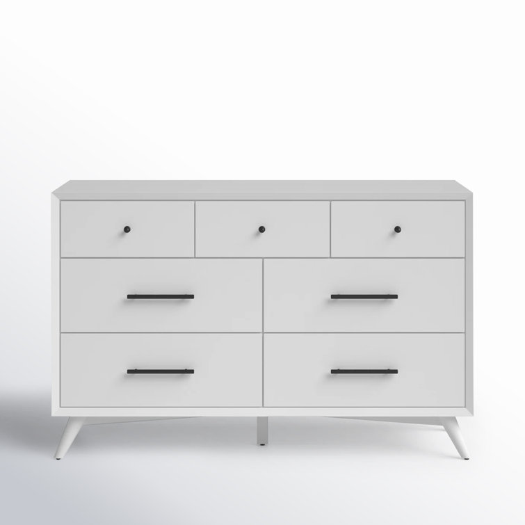 Flynn Mid-Century Modern White Mahogany 7-Drawer Dresser