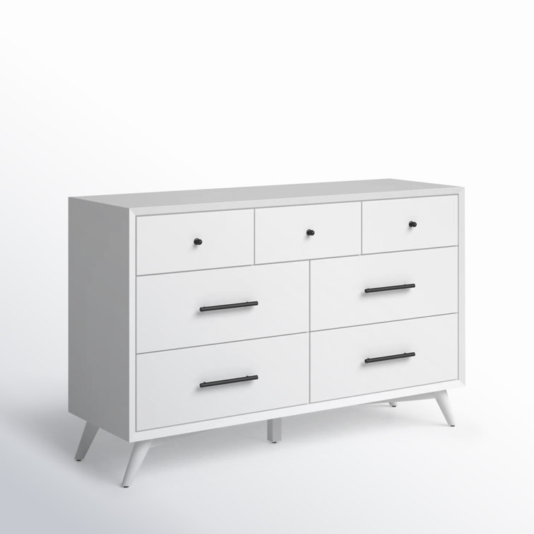 Flynn Mid-Century Modern White Mahogany 7-Drawer Dresser