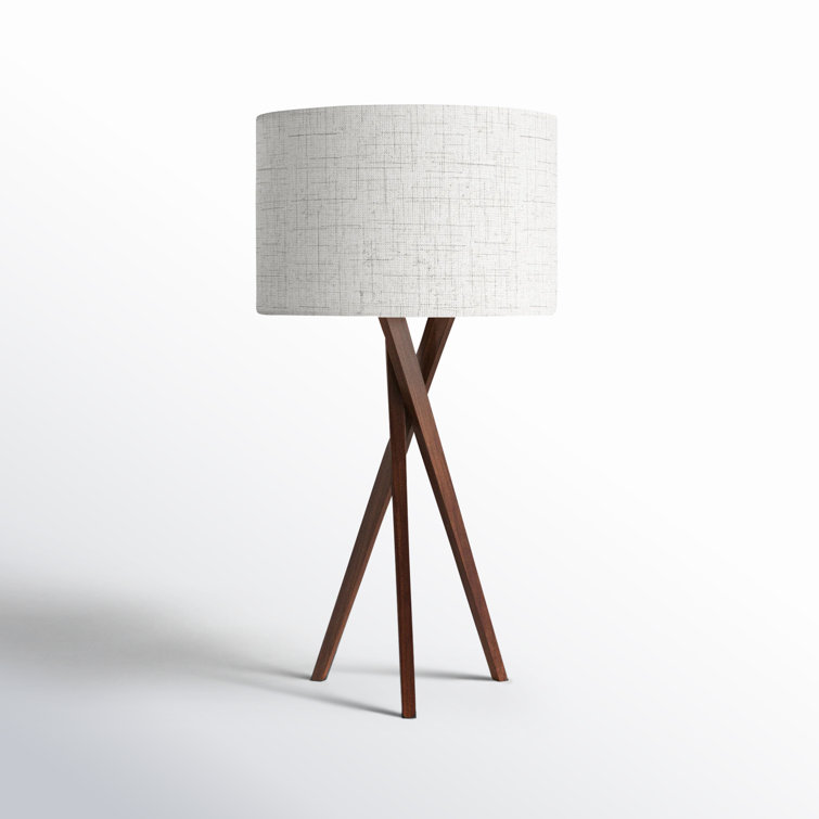 Contemporary Rustic White Linen Shade Tripod Table Lamp