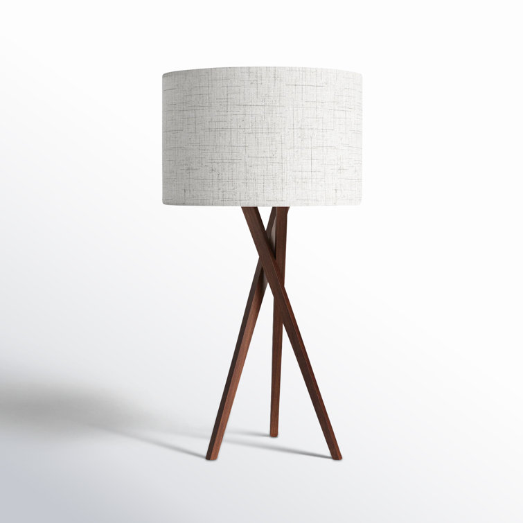 Contemporary Rustic White Linen Shade Tripod Table Lamp