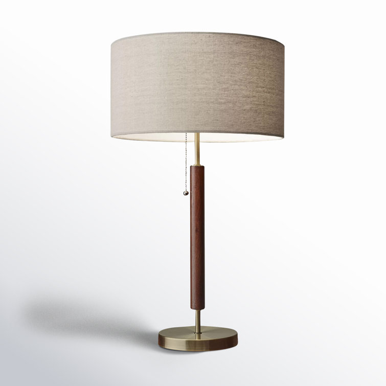 Hamilton 26.25'' White Linen Shade Table Lamp with Walnut Wood Body