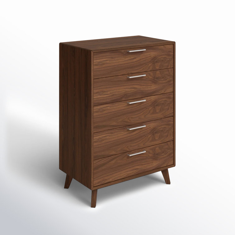 Walnut Veneer Vertical 5-Drawer Mid-Century Dresser
