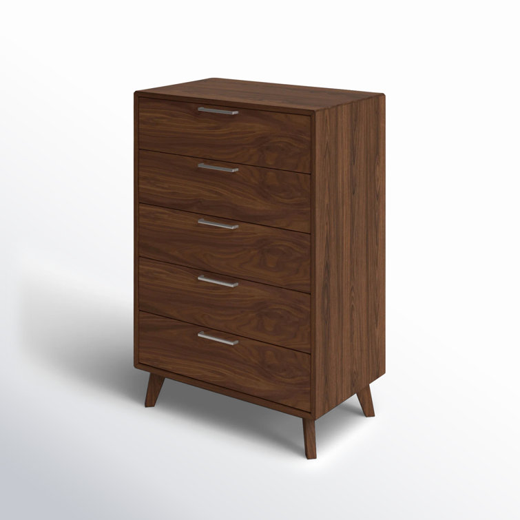 Walnut Veneer Vertical 5-Drawer Mid-Century Dresser