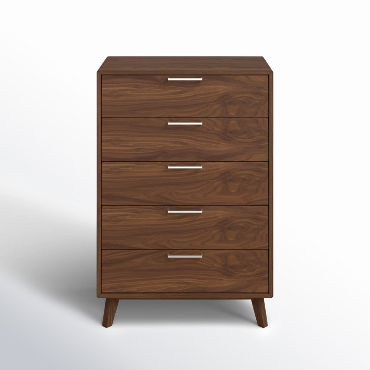 Walnut Veneer Vertical 5-Drawer Mid-Century Dresser