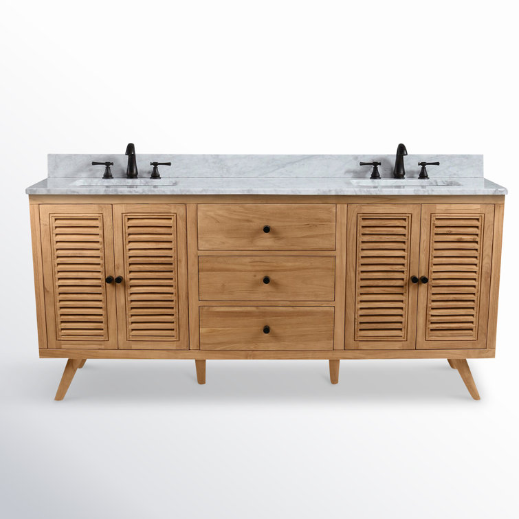 Quentin 73'' Teak and Marble Double Freestanding Vanity