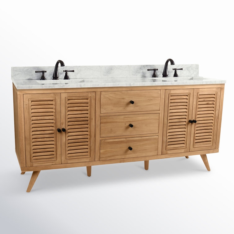 Quentin 73'' Teak and Marble Double Freestanding Vanity