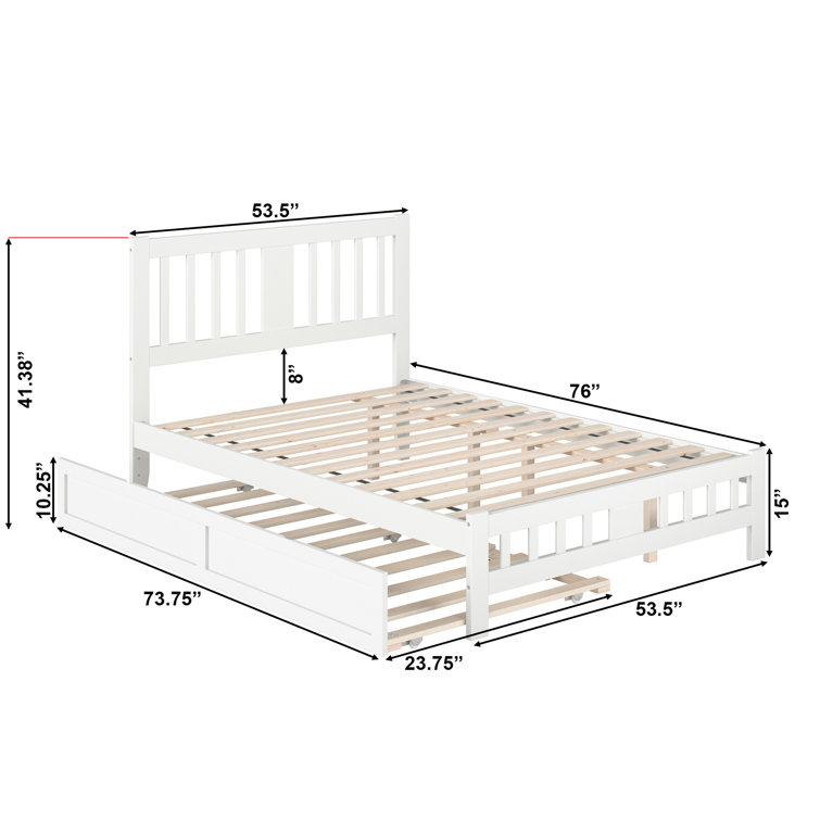 White Full Size Solid Rubberwood Mission Bed with Slats