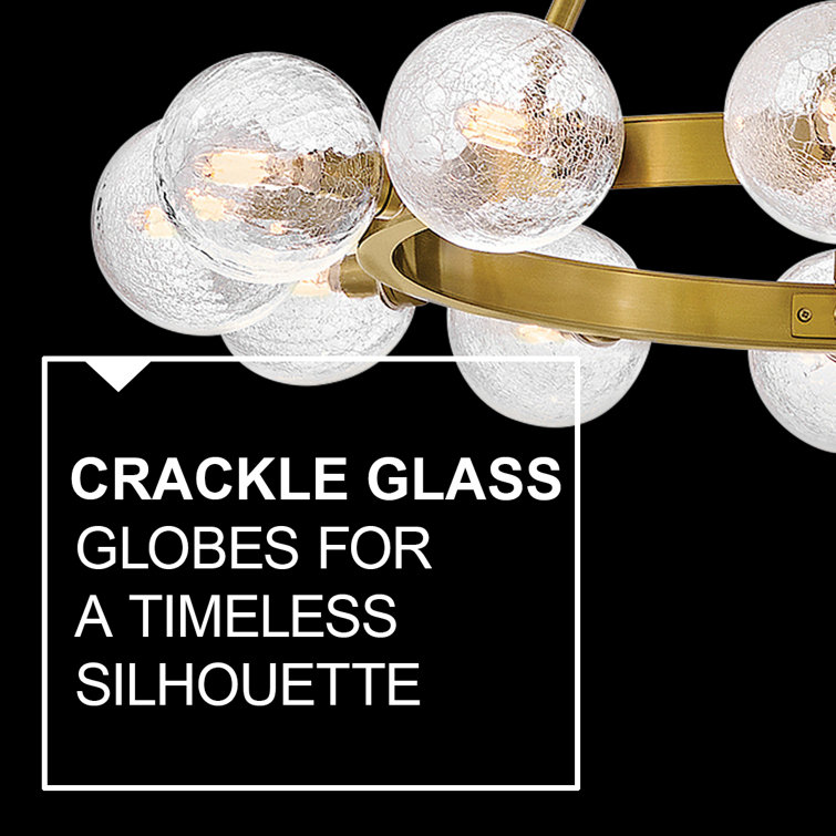 Lacquered Brass 18-Light Chandelier with Crackle Glass Globes