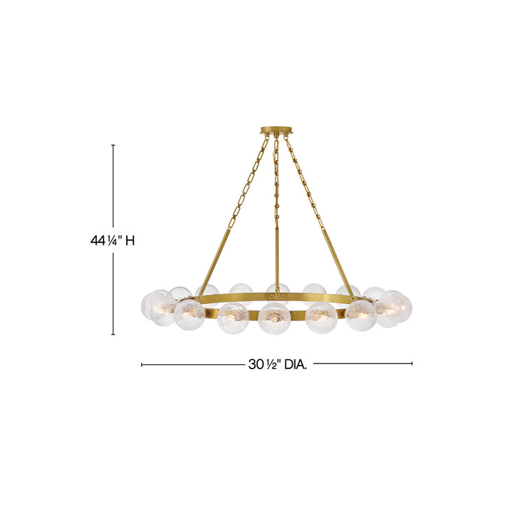 Lacquered Brass 18-Light Chandelier with Crackle Glass Globes