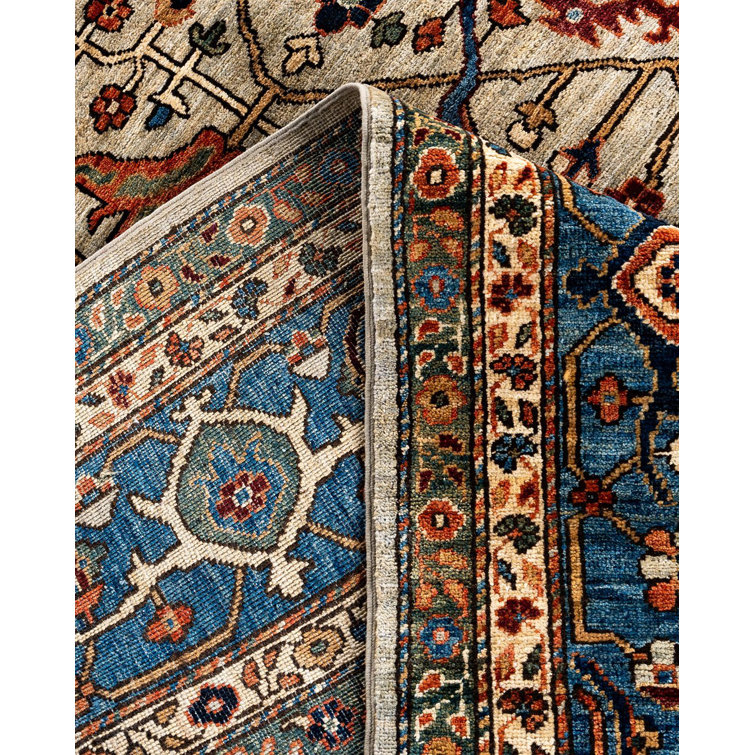 Serapi Light Gray and Blue Hand-Knotted Wool Area Rug