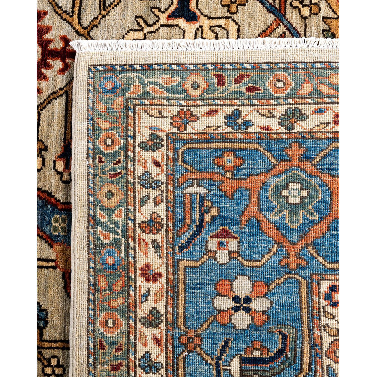 Serapi Light Gray and Blue Hand-Knotted Wool Area Rug