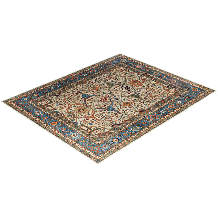 Serapi Light Gray and Blue Hand-Knotted Wool Area Rug