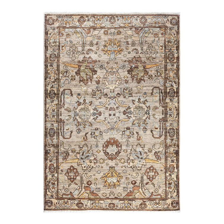 Handmade Geometric Brown Wool Rectangular Area Rug, 4' x 5'10"