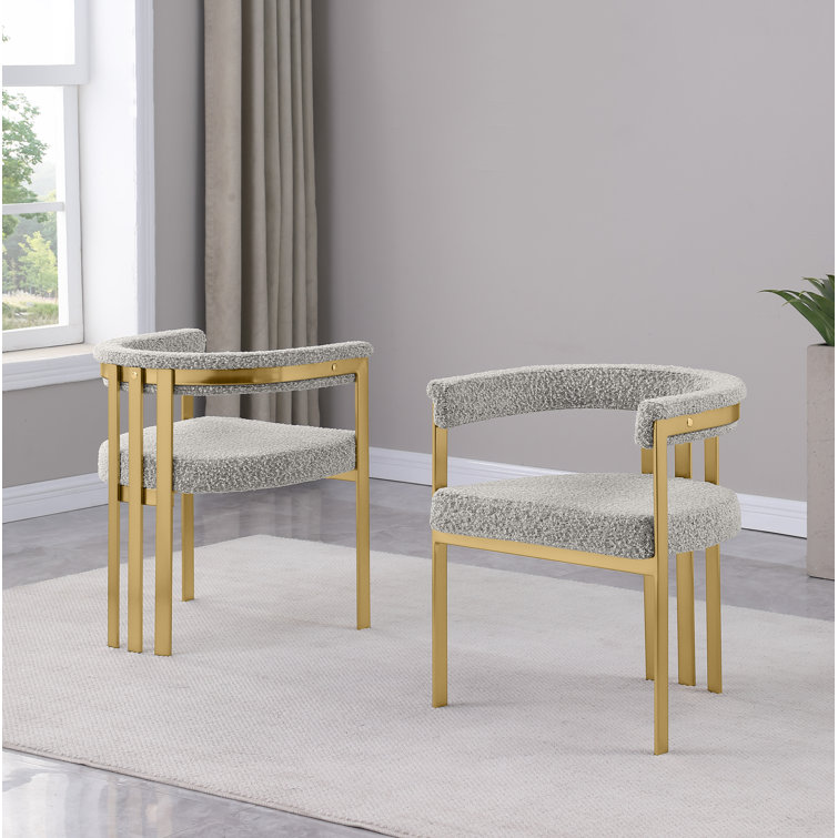 Rich Gray Boucle Upholstered Side Chairs with Gold Metal Frame, Set of 2