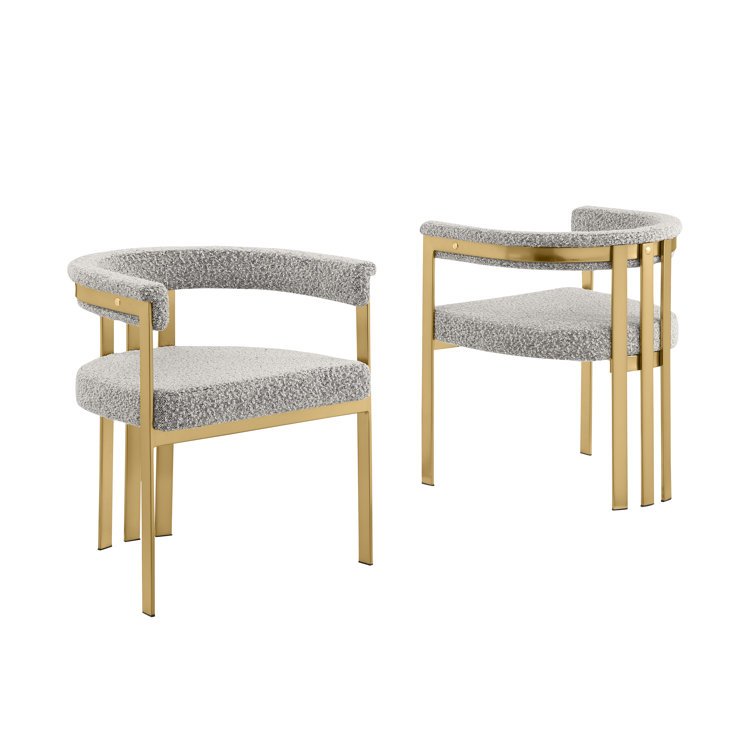Rich Gray Boucle Upholstered Side Chairs with Gold Metal Frame, Set of 2