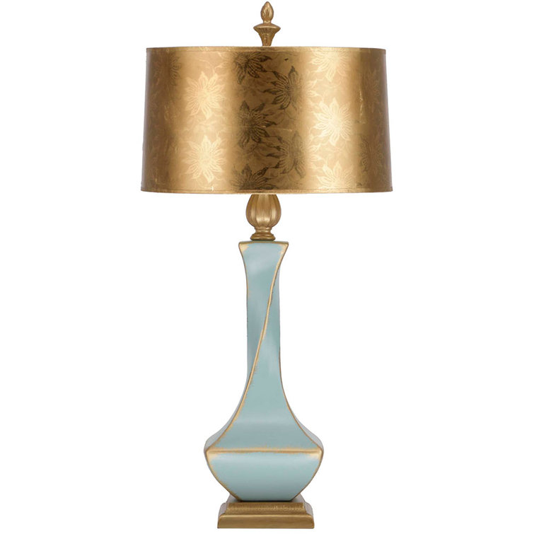 Aquamarine and Gold Ceramic Twist Table Lamp