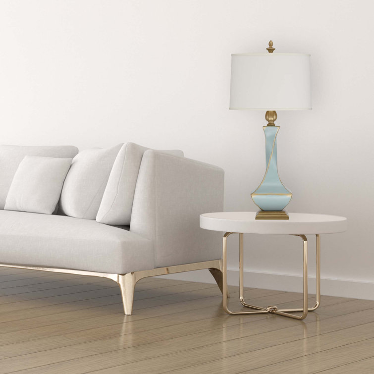Aquamarine Ceramic Table Lamp with Cream Shade and Gold Accents