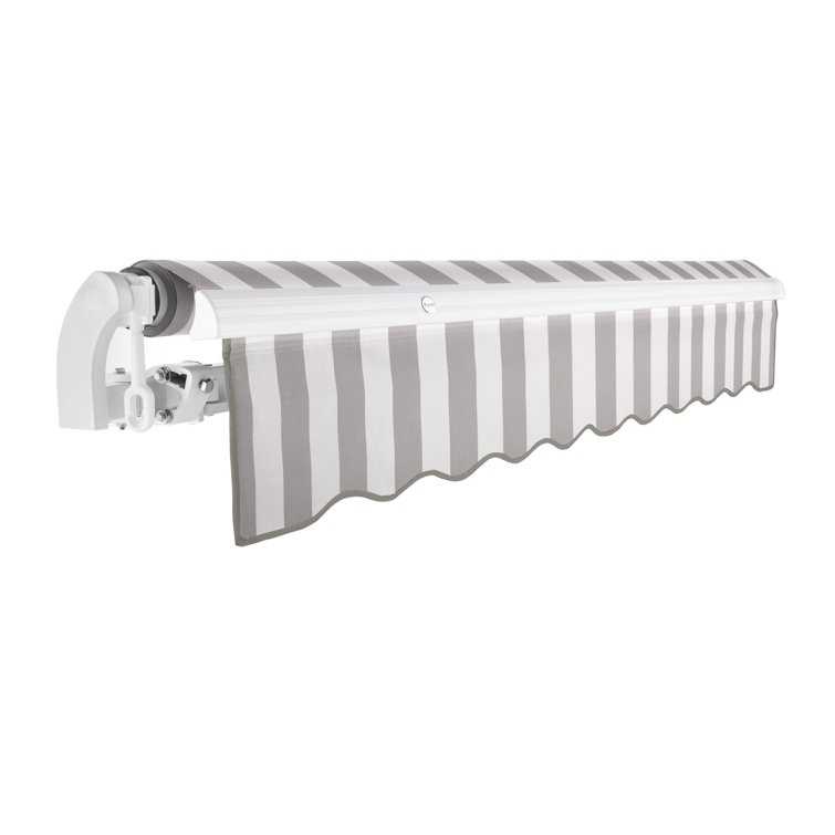 Gray and White Striped 10 ft Retractable Patio Awning