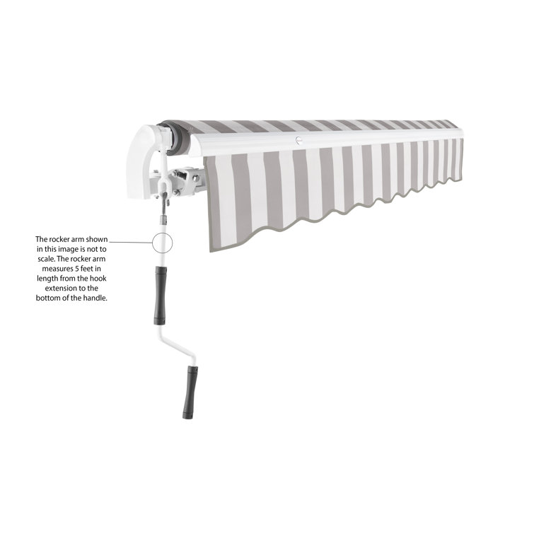 Gray and White Striped 10 ft Retractable Patio Awning