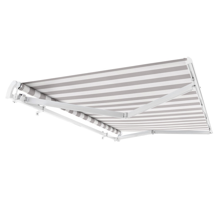 Gray and White Striped 10 ft Retractable Patio Awning