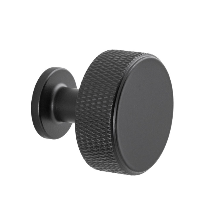 Kent Knurled Matte Black Round Cabinet Knob with Mounting Hardware