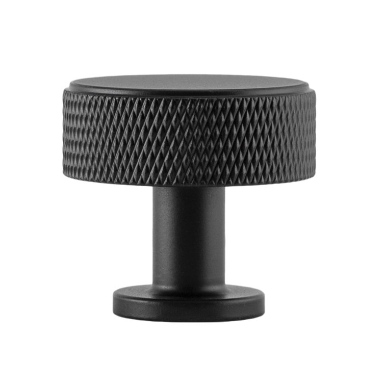 Kent Knurled Matte Black Round Cabinet Knob with Mounting Hardware