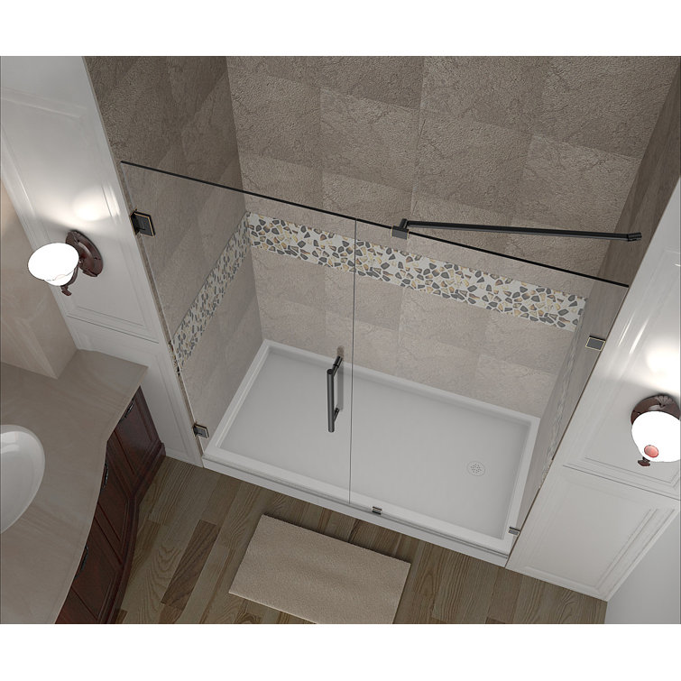 Nautis 72'' H Clear Tempered Glass Frameless Hinged Shower Door