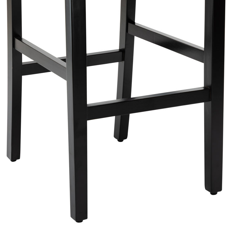 Beige Linen Upholstered Bar Stools with Black Wood Legs, Set of 2