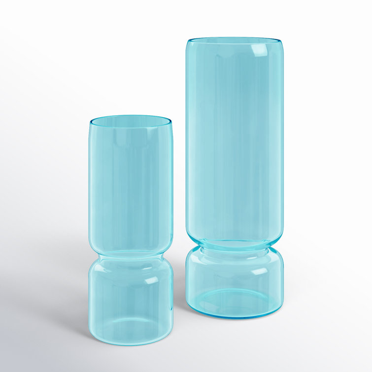Azure Blue Glass Round Table Vase Set