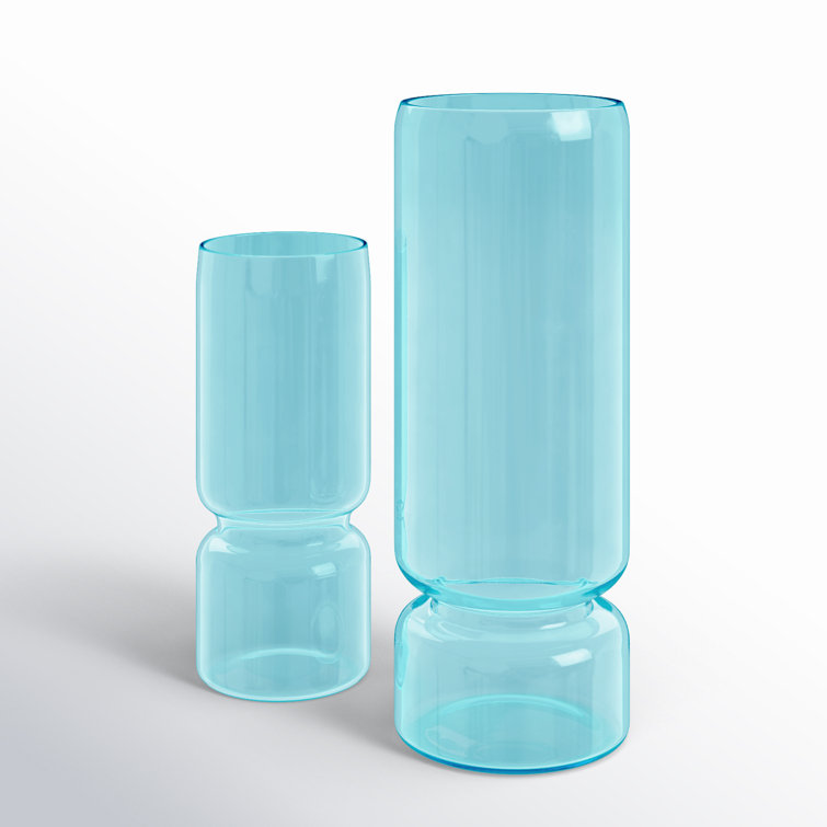 Azure Blue Glass Round Table Vase Set