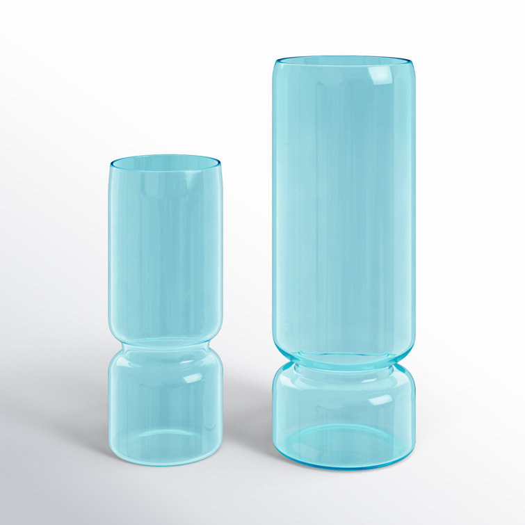 Azure Blue Glass Round Table Vase Set