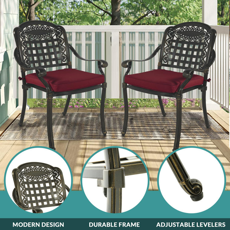 Antique Bronze 9-Piece Cast Aluminum Patio Dining Set with Red Cushions