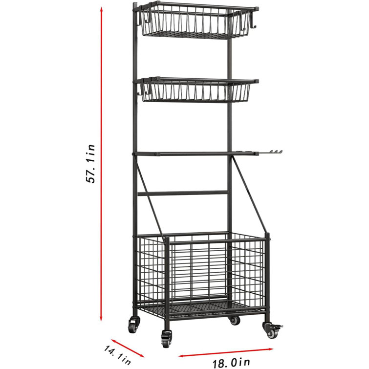 Black Powder-Coated Steel Multi-Use Sports Equipment Organizer with Mesh Tiers