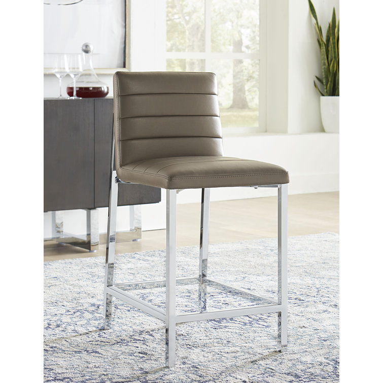 Taupe Faux Leather Upholstered Counter Stool with Metal Frame, Set of 2