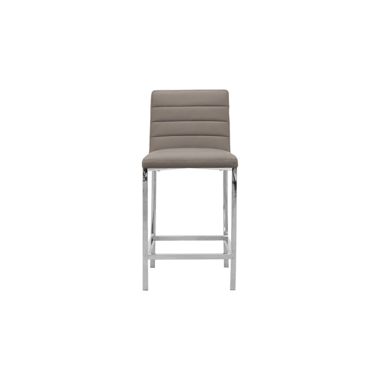 Taupe Faux Leather Upholstered Counter Stool with Metal Frame, Set of 2
