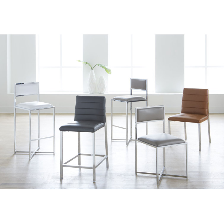 Cognac Faux Leather and Chrome Bar Stool Set