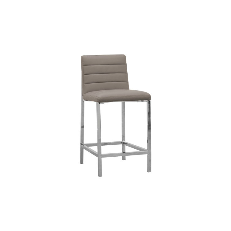 Taupe Faux Leather Upholstered Counter Stool with Metal Frame, Set of 2