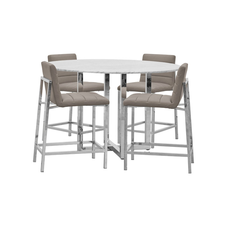 Taupe Faux Leather Upholstered Counter Stool with Metal Frame, Set of 2