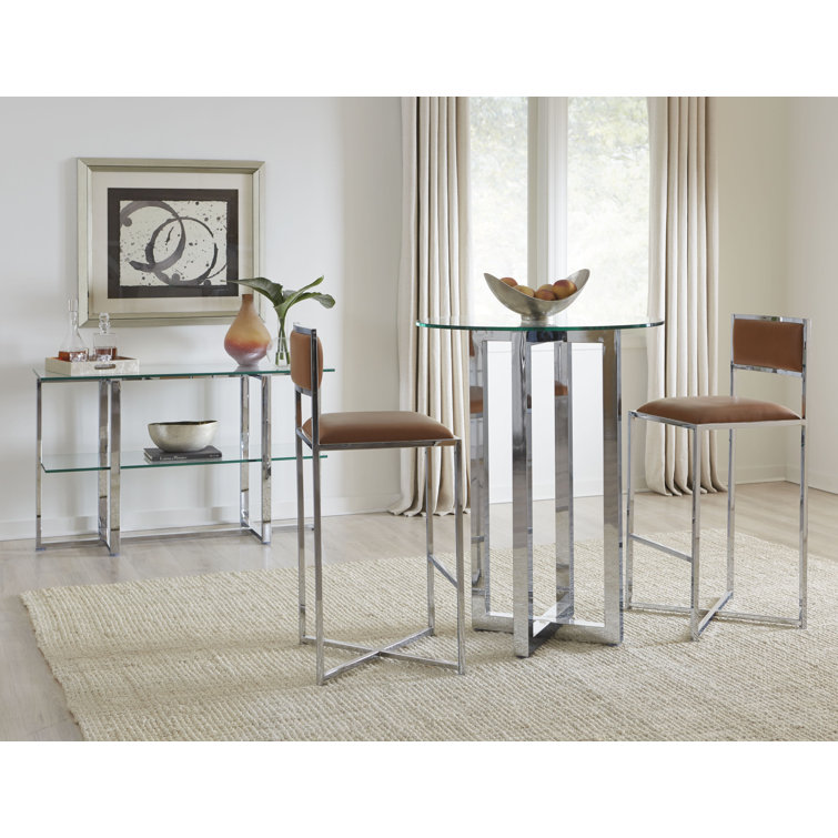 Cognac Faux Leather and Chrome Bar Stool Set