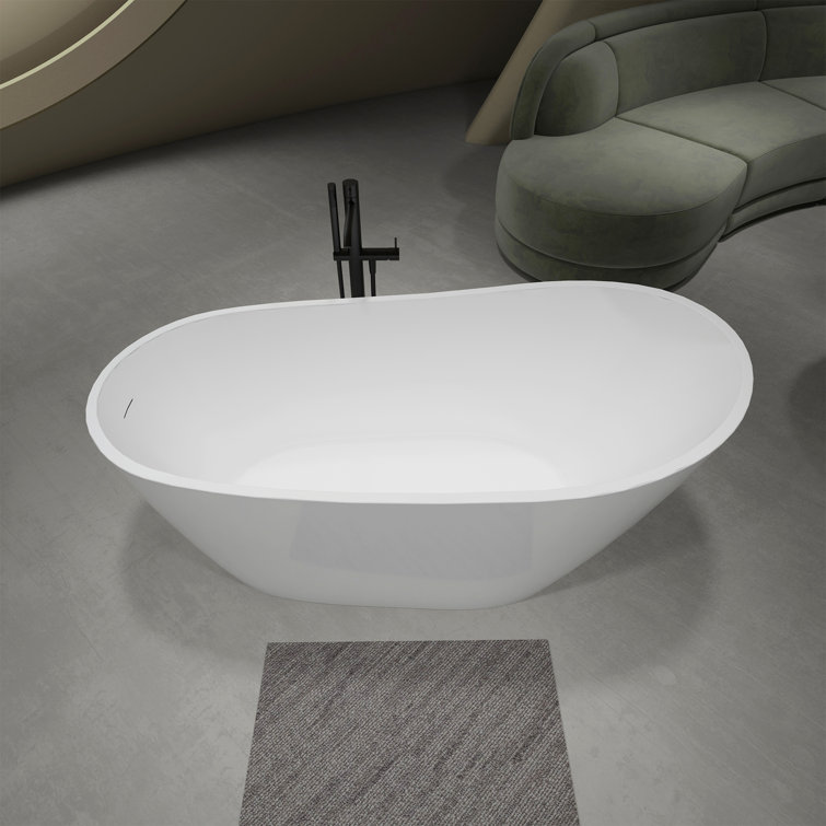 Glossy White Acrylic Freestanding Oval Deep Soaking Tub
