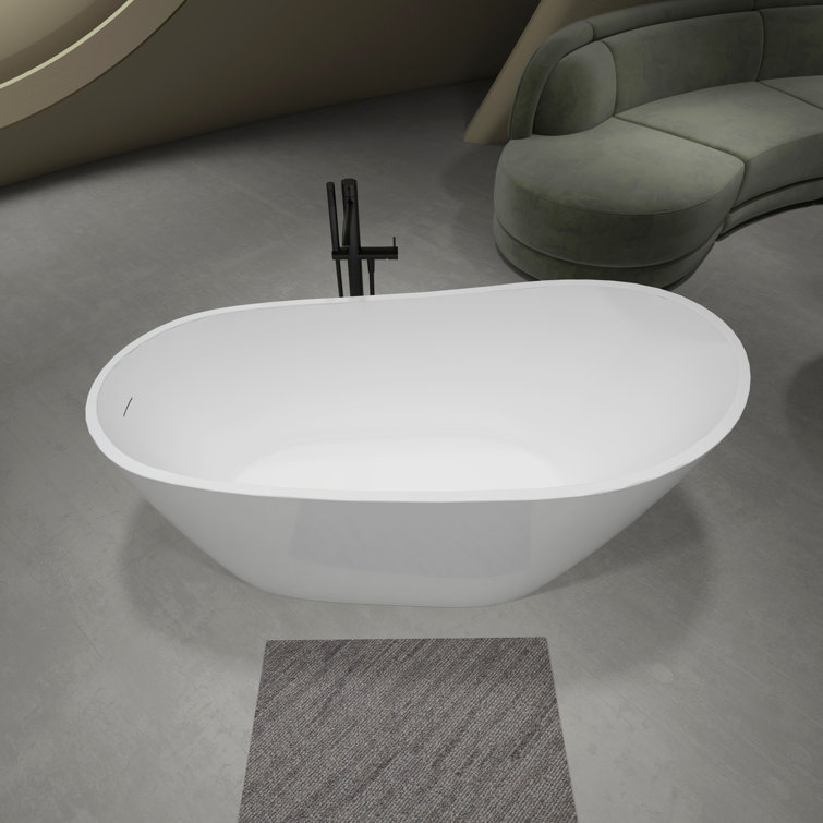 Glossy White Acrylic Freestanding Oval Deep Soaking Tub