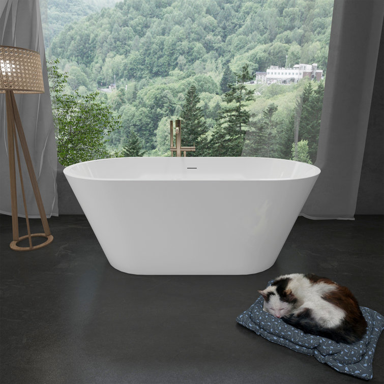 55'' Glossy White Acrylic Freestanding Soaking Bathtub