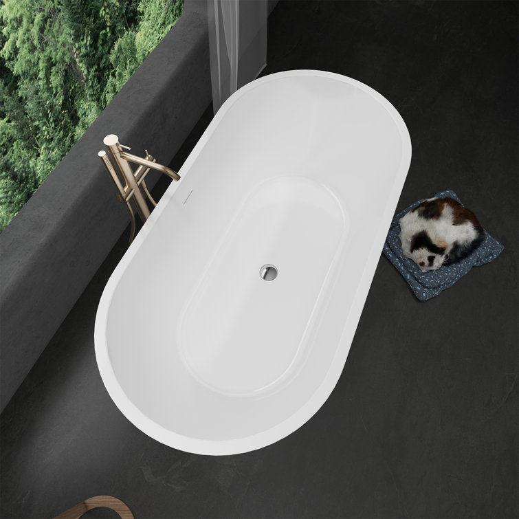 55'' Glossy White Acrylic Freestanding Soaking Bathtub