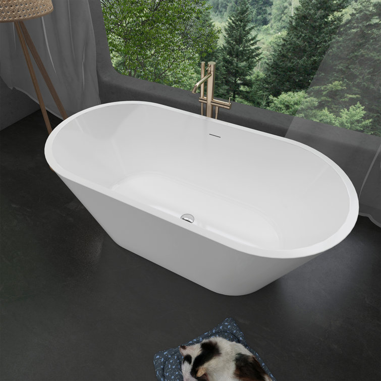 55'' Glossy White Acrylic Freestanding Soaking Bathtub