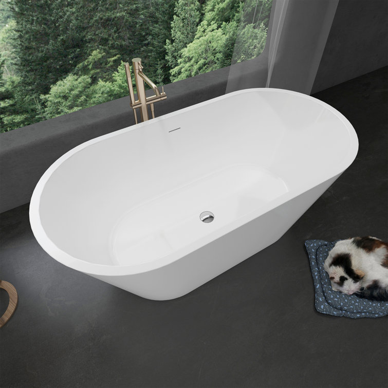 55'' Glossy White Acrylic Freestanding Soaking Bathtub