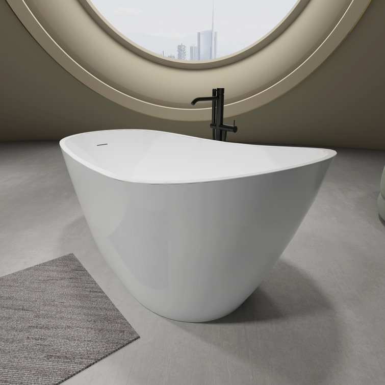 Glossy White Acrylic Freestanding Oval Deep Soaking Tub