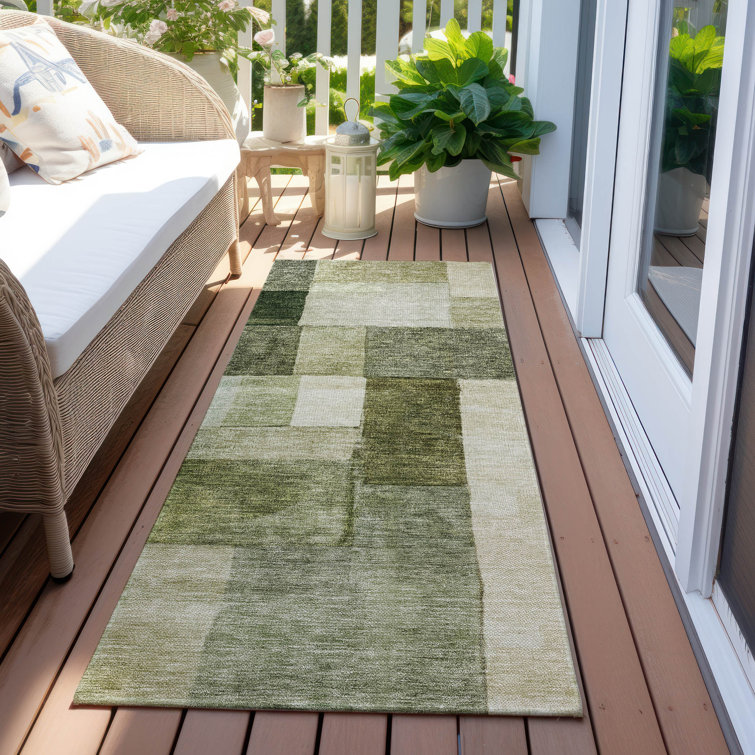 Addison Red and Sage Synthetic Washable Indoor/Outdoor Rug 2'3" x 7'6"