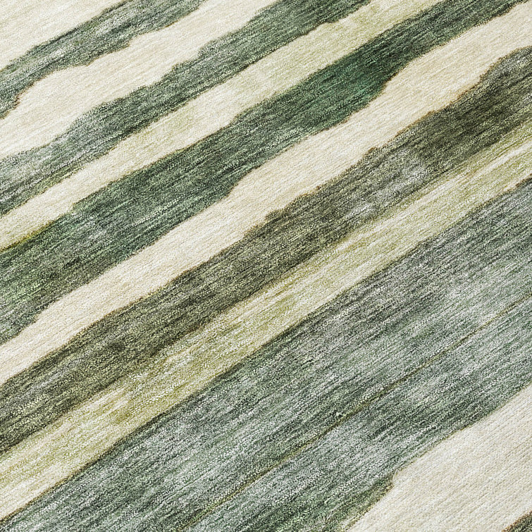 Sage Green Striped Washable Indoor/Outdoor Rug 20" x 30"