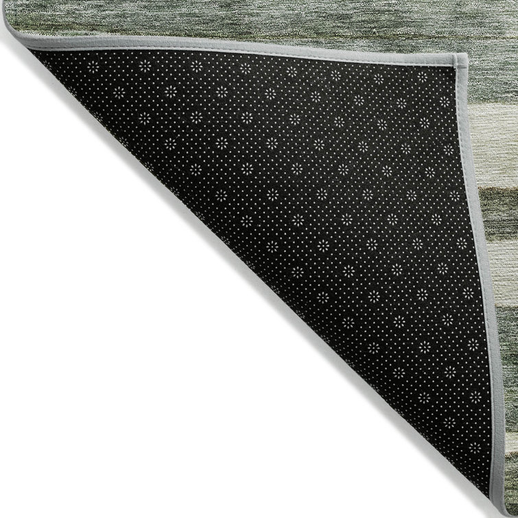 Sage Green Striped Washable Indoor/Outdoor Rug 20" x 30"